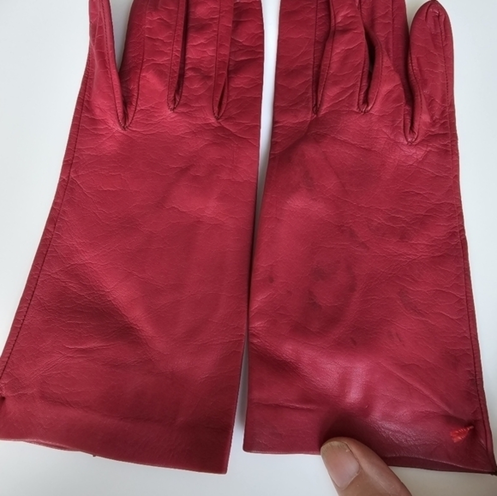 Vintage red leather gloves by Sermoneta, made in Italy‎ - Picture 4 of 10